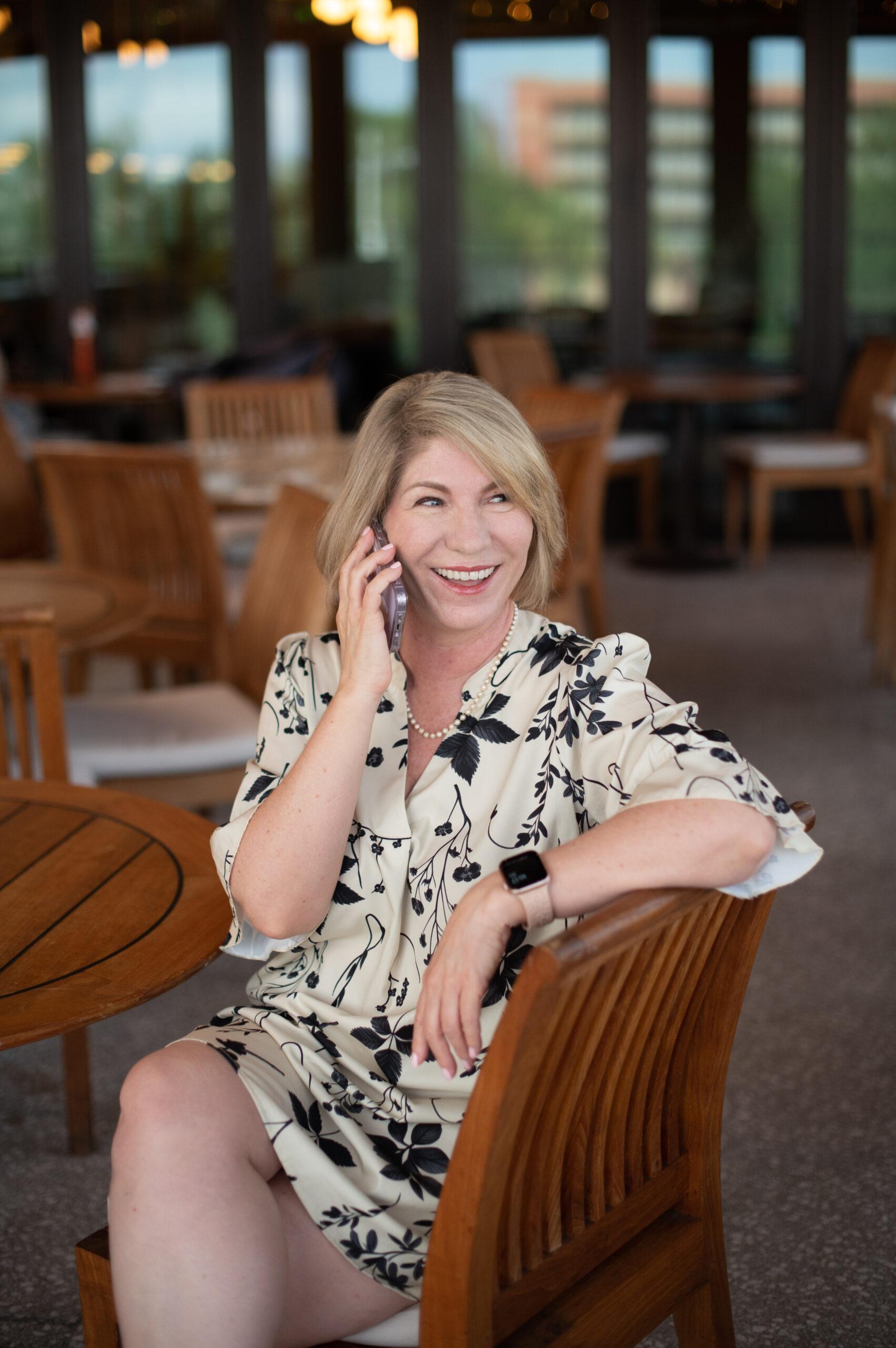 Photo of Hilary Kantor talking on the phone