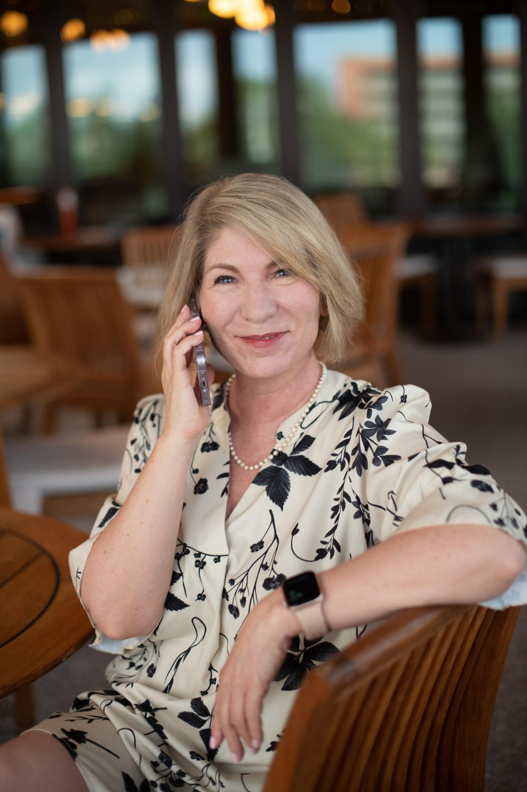 Photo of Hilary Kantor talking on the phone